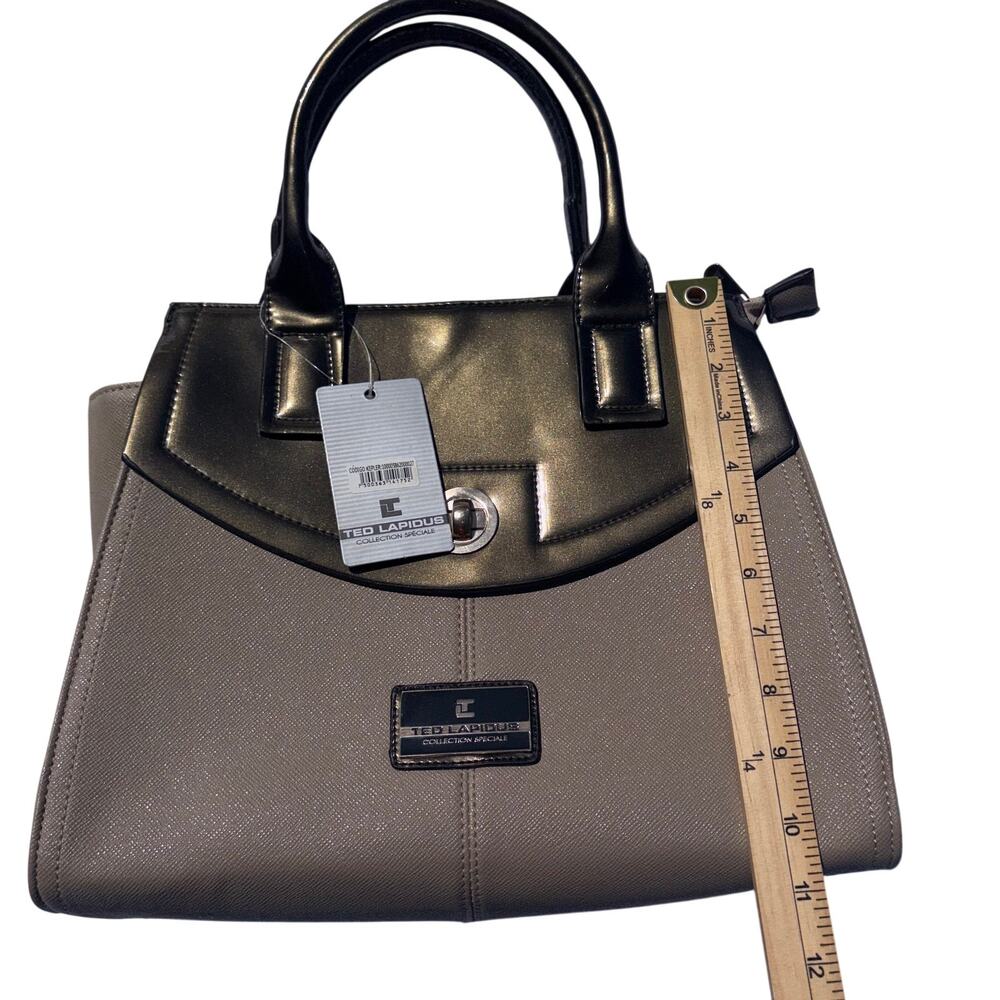 NWT Ted Lapidus Collection Speciale Satchel Handbag Taupe & Metallic Bronze - Picture 9 of 10